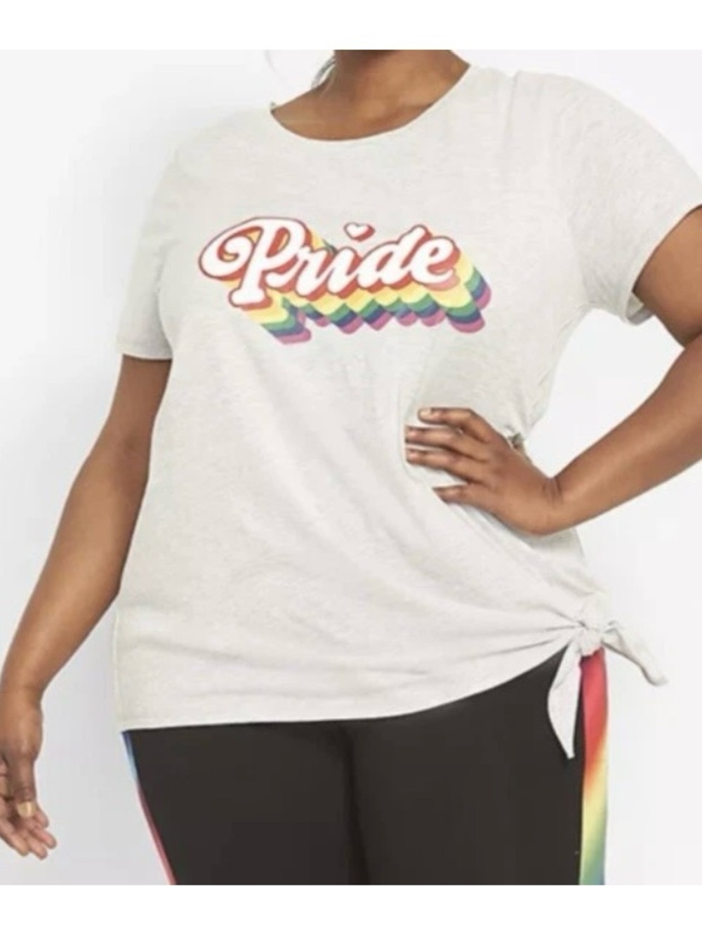 Livi Lane Bryant Short Sleeve 26 28 Rainbow Graphic Pride Side Tie Gray Shirt